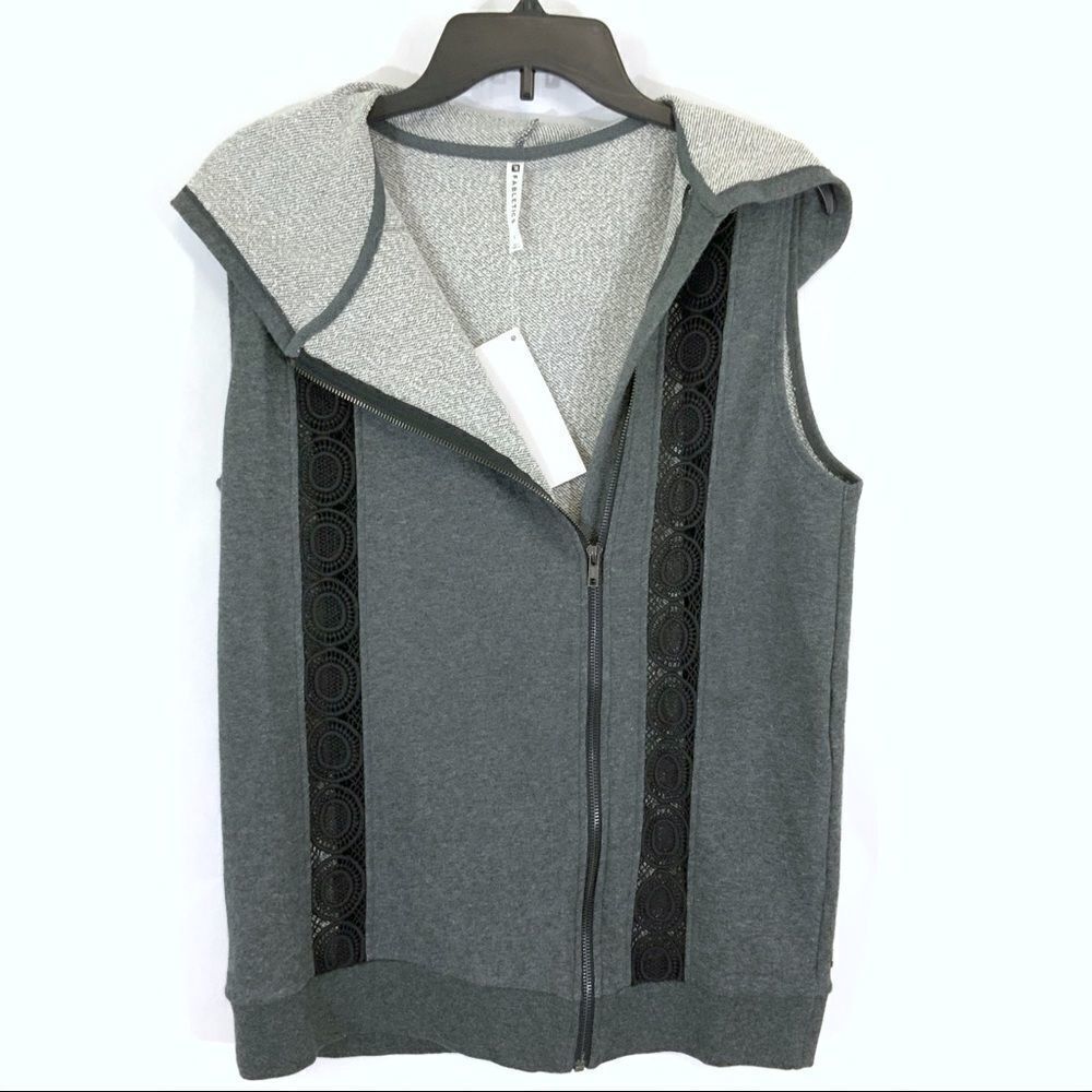 Fabletics Saige gray vest lace insets and hood Size L